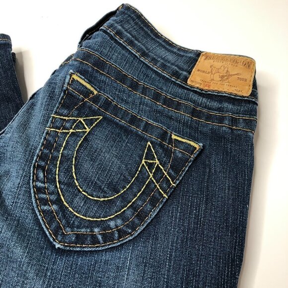 TRUE Religion Lexi 90s Low Rise Button Fly Slim Bootcut Blue Denim Jeans SIZE 25 - Picture 5 of 16